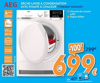 Promoties Aeg sèche-linge à condensation avec pompe à chaleur t7dbg86p sensidry - AEG - Geldig van 30/10/2019 tot 20/11/2019 bij Krefel