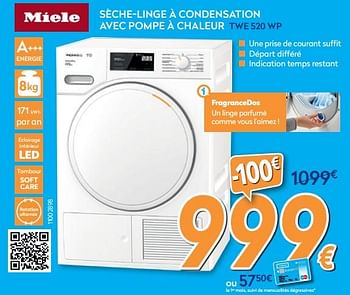 Promoties Miele sèche-linge à condensation avec pompe à chaleur twe 520 wp - Miele - Geldig van 30/10/2019 tot 20/11/2019 bij Krefel