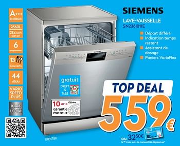 Promotions Siemens lave-vaisselle sn236i01ie - Siemens - Valide de 30/10/2019 à 20/11/2019 chez Krefel