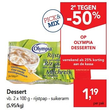 Promotions Dessert rijstpap - suikerarm - Olympia - Valide de 06/11/2019 à 19/11/2019 chez Makro