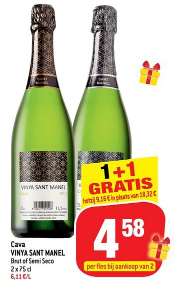 Promoties Cava vinya sant manel brut of semi seco - Schuimwijnen - Geldig van 30/10/2019 tot 12/11/2019 bij Smatch
