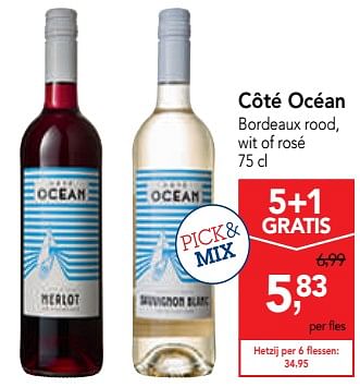 Promoties Côté océan bordeaux rood, wit of rosé - Rode wijnen - Geldig van 06/11/2019 tot 19/11/2019 bij Makro
