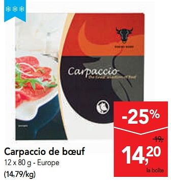 Promotions Carpaccio de boeuf - Produit maison - Makro - Valide de 06/11/2019 à 19/11/2019 chez Makro