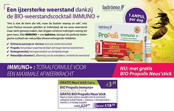 Promoties Bio propolis immuno+ + gratis bio propolis neus`stick - Ladrome - Geldig van 01/11/2019 tot 02/12/2019 bij Mannavita