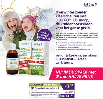 Promoties Bio propolis siroop suikervrij - Ladrome - Geldig van 01/11/2019 tot 02/12/2019 bij Mannavita