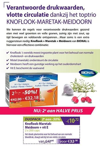 Promoties Knoflook-maretakmeidoorn + vit e - Bional - Geldig van 01/11/2019 tot 02/12/2019 bij Mannavita