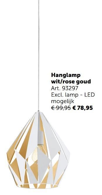 Promoties Hanglamp wit-rose goud - Huismerk - Zelfbouwmarkt - Geldig van 05/11/2019 tot 02/12/2019 bij Zelfbouwmarkt