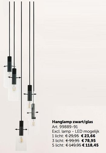 Promoties Hanglamp zwart-glas - Huismerk - Zelfbouwmarkt - Geldig van 05/11/2019 tot 02/12/2019 bij Zelfbouwmarkt