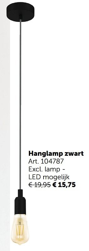 Promotions Hanglamp zwart - Produit maison - Zelfbouwmarkt - Valide de 05/11/2019 à 02/12/2019 chez Zelfbouwmarkt