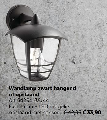 Promotions Wandlamp zwart hangend of opstaand - Produit maison - Zelfbouwmarkt - Valide de 05/11/2019 à 02/12/2019 chez Zelfbouwmarkt