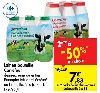 Promotions Lait en bouteille carrefour - Produit maison - Carrefour  - Valide de 30/10/2019 à 12/11/2019 chez Carrefour