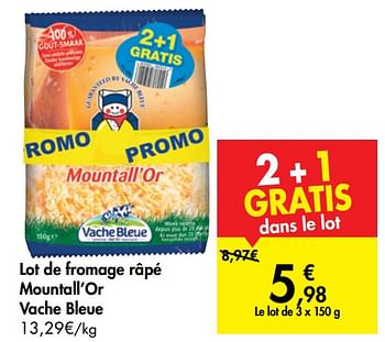 Promotions Lot de fromage râpé mountall`or vache bleue - Vache bleue - Valide de 30/10/2019 à 12/11/2019 chez Carrefour