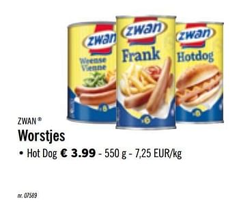 Promoties Worstjes hot dog - Zwan - Geldig van 12/11/2019 tot 16/11/2019 bij Lidl