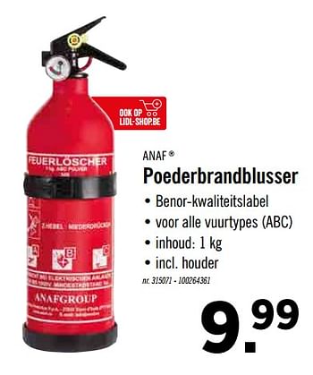 Promoties Poederbrandblusser - Anaf - Geldig van 12/11/2019 tot 16/11/2019 bij Lidl
