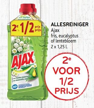 Promoties 2e voor 1-2 prijs allesreiniger ajax fris, eucalyptus of lentebloem - Ajax - Geldig van 06/11/2019 tot 19/11/2019 bij Alvo