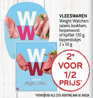 Promoties Vleeswaren weight watchers salami, kookham, hespenworst of kipfilet , kippenstukjes - Weight Watchers - Geldig van 06/11/2019 tot 19/11/2019 bij Alvo