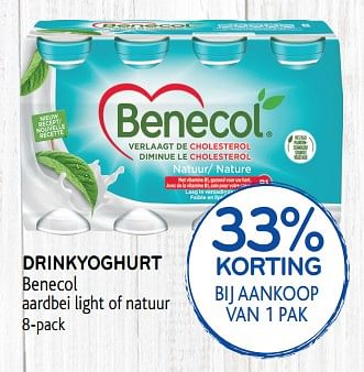 Promoties 33% korting bij aankoop van 1 pak drinkyoghurt benecol aardbei light of natuur - Benecol - Geldig van 06/11/2019 tot 19/11/2019 bij Alvo
