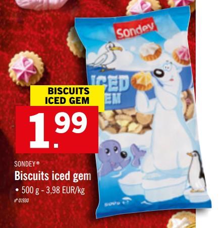 Promotions Biscuits iced gem - Sondey - Valide de 11/11/2019 à 16/11/2019 chez Lidl