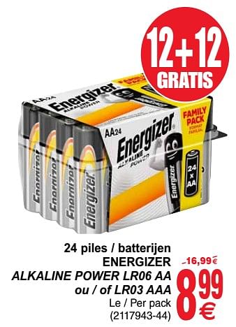 Promotions 24 piles - batterijen energizer alkaline power lr06 aa ou - of lr03 aaa - Energizer - Valide de 05/11/2019 à 18/11/2019 chez Cora