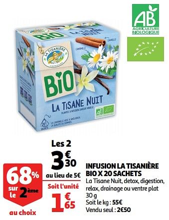 Infusion nuit Bio La Tisanière x20 sur