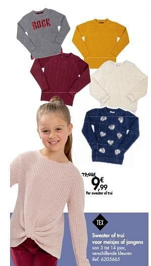 Promoties Sweater of trui voor meisjes of jongens - Tex - Geldig van 06/11/2019 tot 18/11/2019 bij Carrefour