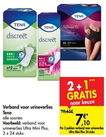 Promoties Verband voor urineverlies tena verband voor urineverlies ultra mini plus - Tena - Geldig van 06/11/2019 tot 18/11/2019 bij Carrefour