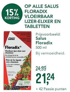 Promoties Op alle salus floradix vloeirbaar ijzer-elixer en tabletten salus floradix - Salus - Geldig van 04/11/2019 tot 01/12/2019 bij Holland & Barret