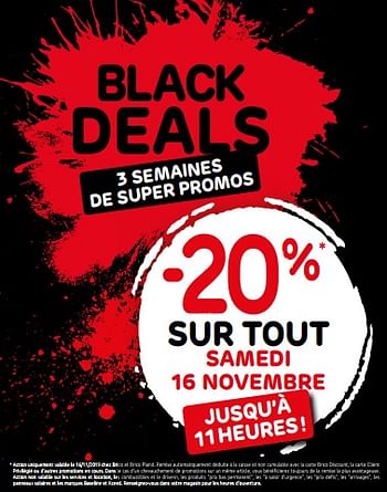 Promotions Black deals -20% sur tout samedi 16 novembre - Produit maison - Brico - Valide de 13/11/2019 à 03/12/2019 chez Brico