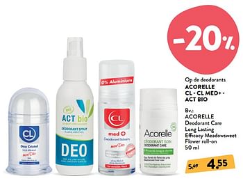 Promoties Acorelle deodorant care long lasting efficacy meadowsweet flower roll-on - Acorelle  - Geldig van 06/11/2019 tot 19/11/2019 bij DI