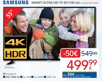 Promotions Samsung smart flat ultra hd-tv ue55nu7091sxxn - Samsung - Valide de 29/10/2019 à 28/11/2019 chez Eldi