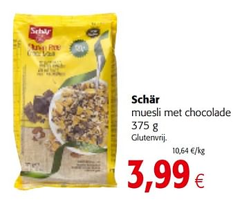 Promoties Schär muesli met chocolade - Schar - Geldig van 06/11/2019 tot 19/11/2019 bij Colruyt