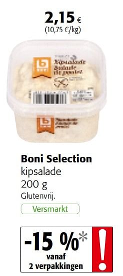 Promoties Boni selection kipsalade - Boni - Geldig van 06/11/2019 tot 19/11/2019 bij Colruyt
