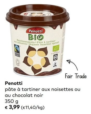 Promoties Penotti pâte à tartiner aux noisettes ou au chocolat noir - Penotti - Geldig van 06/11/2019 tot 03/12/2019 bij Bioplanet