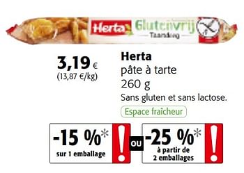 Promotions Herta pâte à tarte - Herta - Valide de 06/11/2019 à 19/11/2019 chez Colruyt
