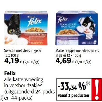 Promoties Felix alle kattenvoeding in vershoudzakjes - Felix - Geldig van 06/11/2019 tot 19/11/2019 bij Colruyt