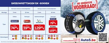 Promoties Sneeuwkettingen en -sokken - Huismerk - Auto 5  - Geldig van 08/11/2019 tot 15/12/2019 bij Auto 5