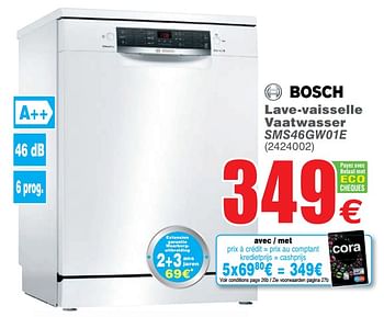 Promoties Bosch lave-vaisselle vaatwasser sms46gw01e - Bosch - Geldig van 12/11/2019 tot 25/11/2019 bij Cora