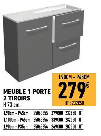 Promotions Meuble 1 porte 2 tiroirs - Produit Maison - Brico Cash - Valide de 08/11/2019 à 23/11/2019 chez Brico Cash