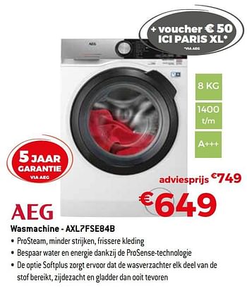 Promoties Aeg wasmachine - axl7fse84b - AEG - Geldig van 01/11/2019 tot 30/11/2019 bij Exellent