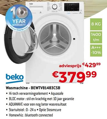 Promoties Beko wasmachine - bewtv81483csb - Beko - Geldig van 01/11/2019 tot 30/11/2019 bij Exellent