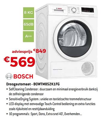 Promoties Bosch droogautomaat - bowtm852k1fg - Bosch - Geldig van 01/11/2019 tot 30/11/2019 bij Exellent