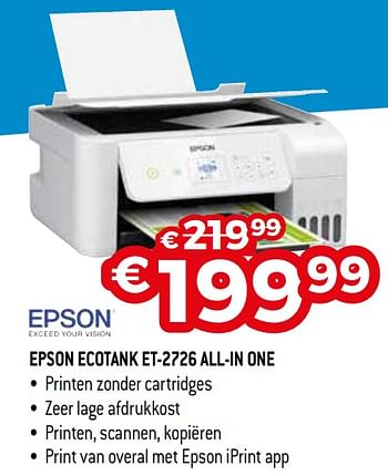 Promoties Epson ecotank et-2726 all-in one - Epson - Geldig van 01/11/2019 tot 30/11/2019 bij Exellent