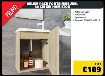 Promoties Belem pack fonteinmeubel 40 cm eik hamilton - Huismerk - Bouwcenter Frans Vlaeminck - Geldig van 07/11/2019 tot 01/03/2020 bij Bouwcenter Frans Vlaeminck