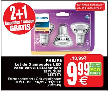 Promotions Lot de 3 ampoules led pack van 3 led-lampen - Philips - Valide de 12/11/2019 à 25/11/2019 chez Cora