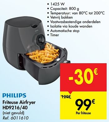 Promoties Philips friteuse airfryer hd9216-40 - Philips - Geldig van 13/11/2019 tot 25/11/2019 bij Carrefour