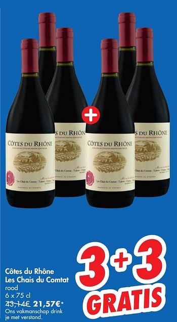 Promoties Côtes du rhône les chais du comtat rood - Rode wijnen - Geldig van 13/11/2019 tot 18/11/2019 bij Carrefour