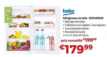 Promotions Beko réfrigérateur de table - bets190020 - Beko - Valide de 01/11/2019 à 30/11/2019 chez Exellent