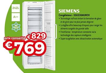 Promotions Siemens congélateur - ssgs36nuw3v - Siemens - Valide de 01/11/2019 à 30/11/2019 chez Exellent