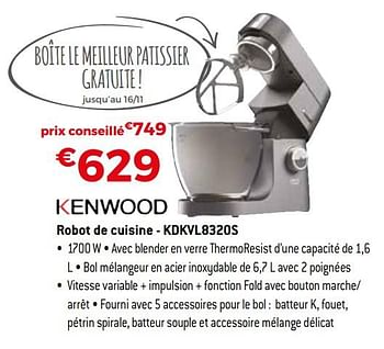 Promoties Kenwood robot de cuisine - kdkvl8320s - Kenwood - Geldig van 01/11/2019 tot 30/11/2019 bij Exellent