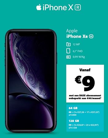 Promoties Apple iphone xr - Apple - Geldig van 10/11/2019 tot 07/12/2019 bij Base